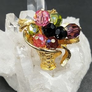 Vintage Bead Bouquet Flower Basket Brooch